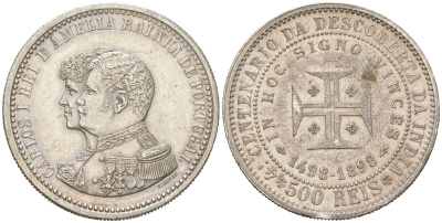 Португалия 500 реалов 1898 400 лет Открытию Индии KM 538 серебро 413-245