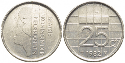 Нидерланды 25 центов 1982 Беатрикс (1980-2013) KM 204 никель 112-316