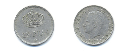 ИСПАНИЯ 25 ПЕСЕТ 1978 KM 808 медно-никель 54-2017
