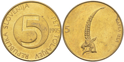 Словения 5 толаров 1995 KM 6 латунь 4529-753