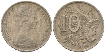 Австралия 10 центов 1973 Елизавета II (1952-2022), птица лирахвост KM 65 медно-никель 92-121