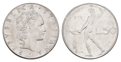 Италия 50 лир 1978 R, бог огня Вулкан у наковальни KM 95.1 нержавеющая сталь 4551-1111