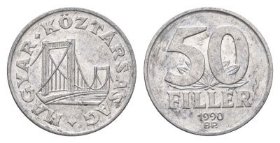 Венгрия 50 филлеров 1990 BP мост Елизаветы в Будапеште KM 677 алюминий 4668-358