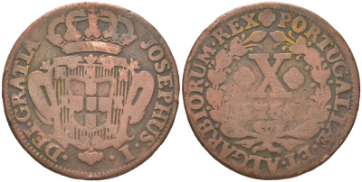 Португалия 10 реалов 1765 Жозе I (1750-1777) KM 243 медь 221-1043