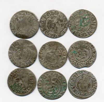 ПОЛЬША ЛОТ ИЗ 9 МОНЕТ В ПОЛТАРАК XVII век серебро M12-2-10