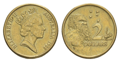 Австралия 2 доллара 1988 абориген, Елизавета II (1952-2022) KM 101 алюминиевая бронза 4652-237
