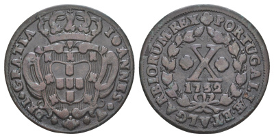 Португалия 10 реалов 1732 Жуан V (1706-1750) KM 217 медь 4127-721
