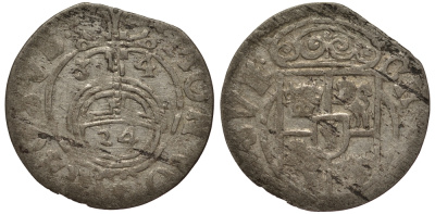 Польша, Эльблонг 1/24 талера 1634 Шведское правление, Кристина (1632-1654), вес 0,97 гр. KM 43 серебро 1516-631