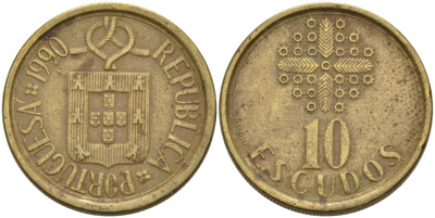 Португалия 10 эскудо 1990 KM 633 никель латунь 4571-944
