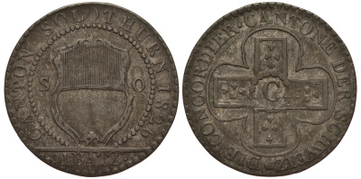 Швейцария, кантон Золотурн 1 батцен = 10 раппенов 1826  KM 79 серебро    1515-2044