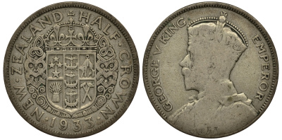 Новая Зеландия 1/2 кроны 1933 Георг V (1910-1936) KM 5 серебро 272-423