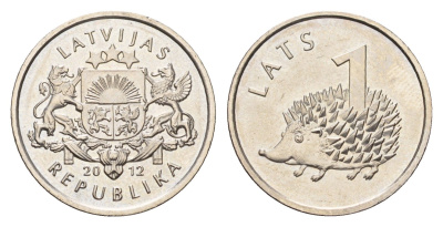 Латвия 1 лат 2012 Ежик KM 135 медно-никель UNC 4679-364