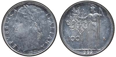 Италия 100 лир 1992 KM нержавеющая сталь 4596-364
