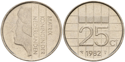 Нидерланды 25 центов 1982 Беатрикс (1980-2013) KM 204 никель    4598-132