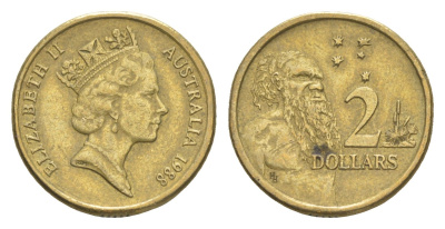 Австралия 2 доллара 1988 абориген, Елизавета II (1952-2022) KM 101 алюминиевая бронза 4652-233