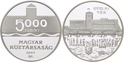 Венгрия 5000 форинтов 2007 серия венгерские крепости, Дьюла, тираж 4000 экземпляров KM 798 серебро PROOF 04-312-43