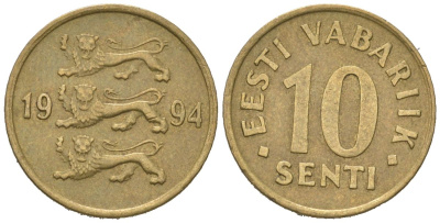 Эстония 10 сентов 1994 KM 22 латунь 4621-423