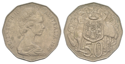 Австралия 50 центов 1975 Елизавета II (1952-2022), герб Австралии, кенгуру KM 68 медно-никель 4653-1121