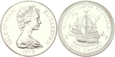 Остров Мэн 1 крона 1979 1000 лет Тинвальду - Каракка KM 48a серебро PROOF 1529-1013