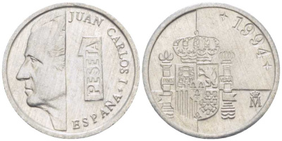 ИСПАНИЯ 1 ПЕСЕТА 1994 ХУАН КАРЛОС I (1975-) KM 832 алюминий 214-116