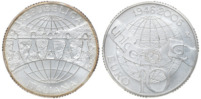 Италия 10 евро 2006 60 лет со дня образования UNICEF KM 286 серебро UNC 6-5-1-33