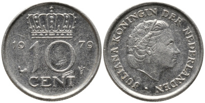 НИДЕРЛАНДЫ 10 ЦЕНТОВ 1979 ЮЛИАНА KM 182 никель 96-1251