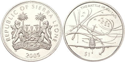 Сьерра-Леоне 1 доллар 2005 60 лет окончанию Второй мировой войны - Битва за Британию KM 315 медно-никель BU 4368-1234