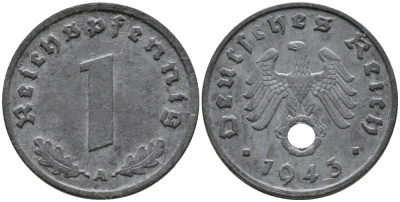 ГЕРМАНИЯ 1 РЕЙХСПФЕННИГ 1943 A KM 97, J.369 цинк 96-758
