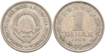 Югославия 1 динар 1965 KM 47 медно-никель 219-1137