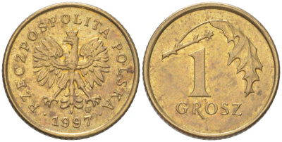 Польша 1 грош 1997 Y 276 марганец латунь UNC 4614-253