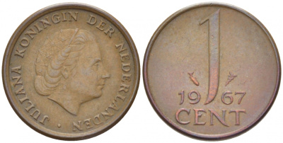 НИДЕРЛАНДЫ 1 ЦЕНТ 1967 ЮЛИАНА KM 180 бронза 3457-1031