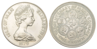 Остров Мэн 1 крона 1979 300 лет чеканке монет на острове Мэн KM 45a серебро BU 3897-925