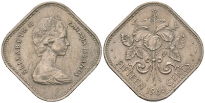 Багамские острова 15 центов 1966 KM 5 медно-никель 4388-416
