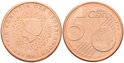 НИДЕРЛАНДЫ 5 ЕВРОЦЕНТОВ 2010 KM 236 сталь плакированная медью UNC 186-253