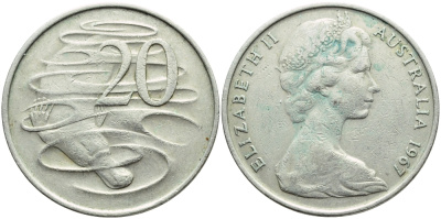 Австралия 20 центов 1967 Елизавета II (1952-2022), утконос KM 66 медно-никель 4394-524