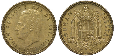 Испания 1 песета 1975 (78) Хуан Карлос I (1975-2014) KM 806 алюминиевая бронза 4128-1053