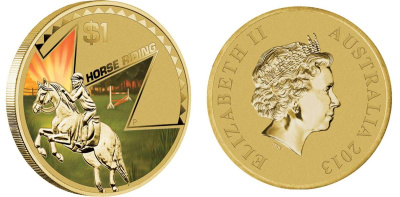 Австралия 1 доллар 2013 серия попробуй это, верховая езда на лошади, цветная эмаль KM 2063 алюминиевая бронза UNC M41-10