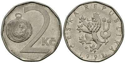 Чехия 2 кроны 1993 KM 9 сталь плакированная никелем 4167-941