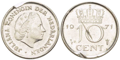 Нидерланды 10 центов 1971 Юлиана (1948-1980) KM 182 никель 214-1251