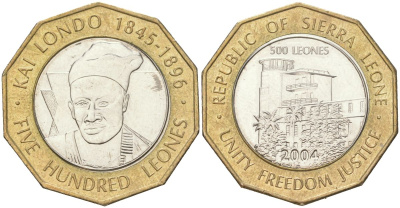 Сьерра-Леоне 500 леоне 2004 KM 296 биметалл aUNC 73-1014