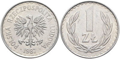 Польша 1 злотый 1987 MW KM 49.2 алюминий 3856-1152