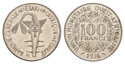 Западная Африка (BCEAO) 100 франков 1974 KM 4 никель 4656-917