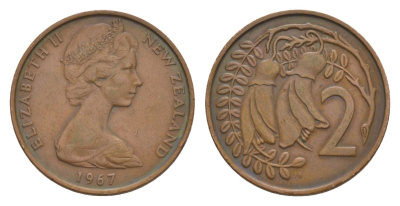 Новая Зеландия 2 цента 1967 KM 32 бронза 4632-116