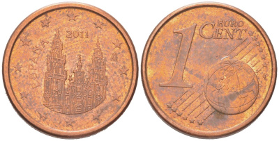 Испания 1 евроцент 2011 KM 1040 сталь плакированная медью 4614-715