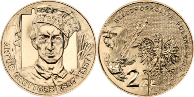 Польша 2 злотых 2010 MW, серия художники Польши, Артур Гротгер (1937-1967) KM 746 нордик  UNC 3457-444