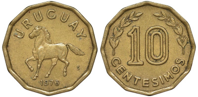 Уругвай 10 сентесимо 1976 KM 66 алюминиевая бронза 4164-747