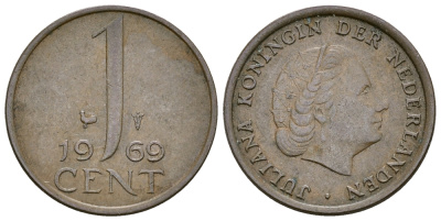 НИДЕРЛАНДЫ 1 ЦЕНТ 1969 ЮЛИАНА KM 180 бронза 61-1256