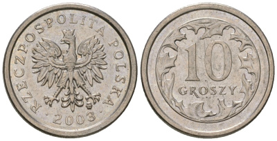 Польша 10 грошей 2003 MW Y 279 медно-никель aUNC 4617-1213