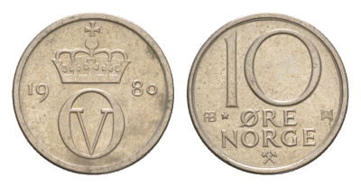 Норвегия 10 эре 1980 Улаф V (1957-1991) KM 416 медно-никель 4632-1165