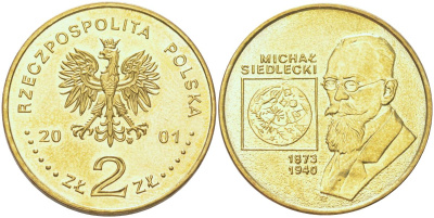 Польша 2 злотых 2001 Польские путешественники - Михал Седлецкий (1873-1940) Y 421 латунь UNC 4122-1153